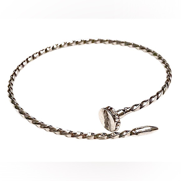 Nail bracelet silver rhinestone Twisted Rope Cuff - Picture 1 of 4